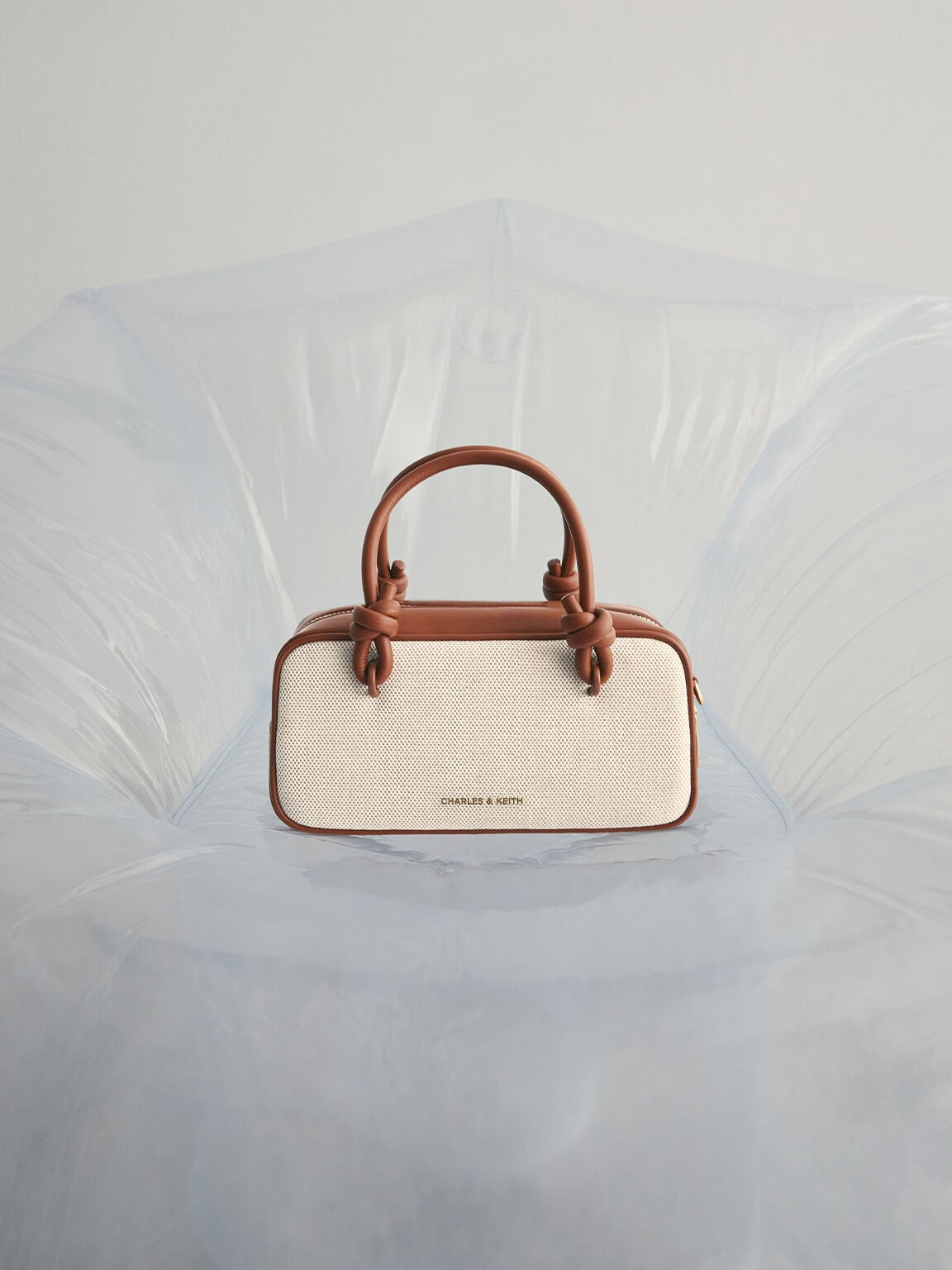 CHARLES & KEITH Premium / Sammie Canvas Knotted-Handle Boxy Bag - Taupe Canvas