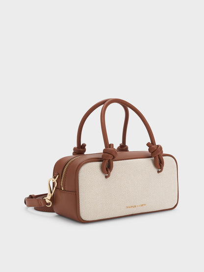 CHARLES & KEITH Premium / Sammie Canvas Knotted-Handle Boxy Bag - Taupe Canvas