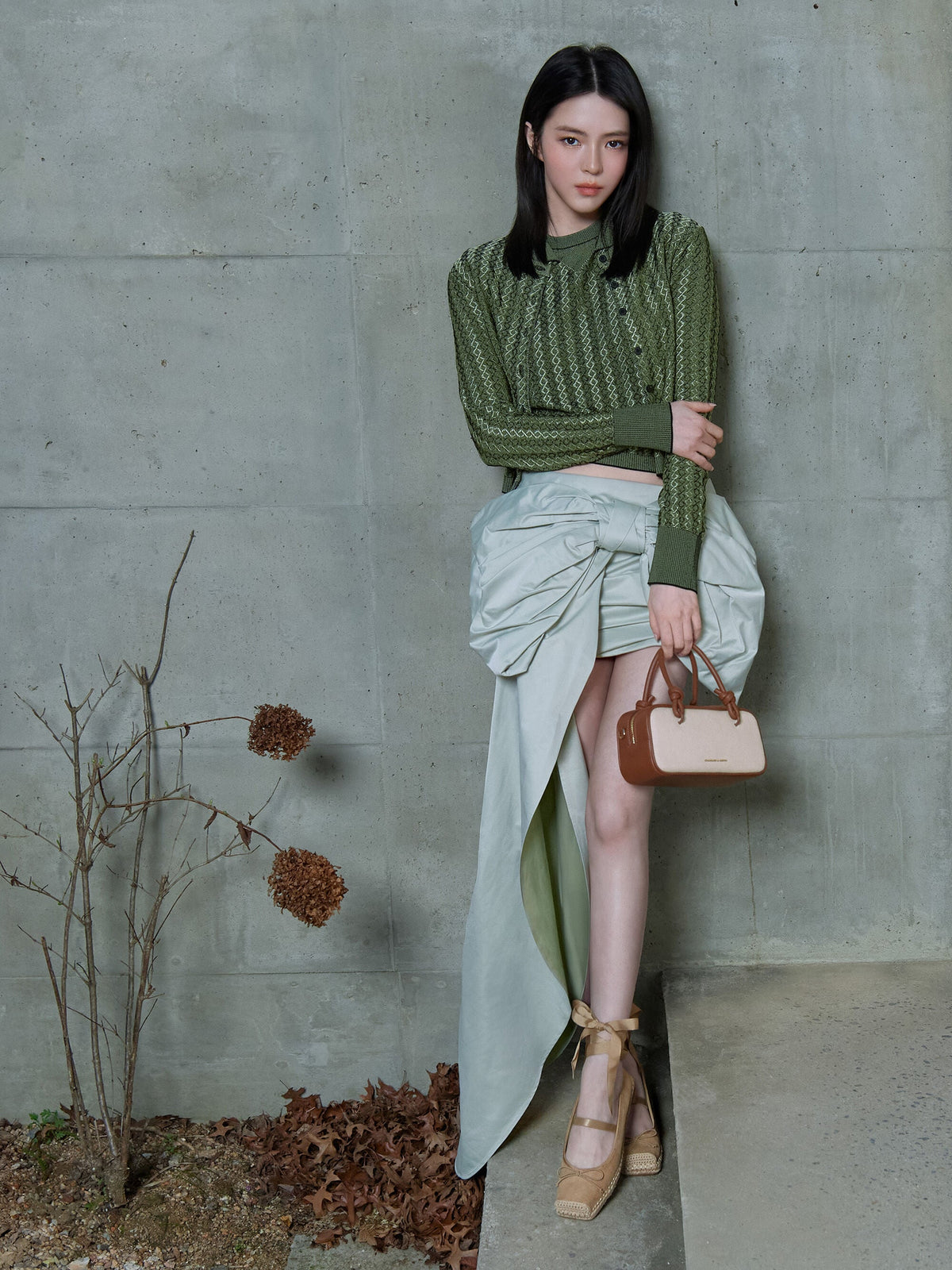 CHARLES & KEITH Premium / Sammie Canvas Knotted-Handle Boxy Bag - Taupe Canvas