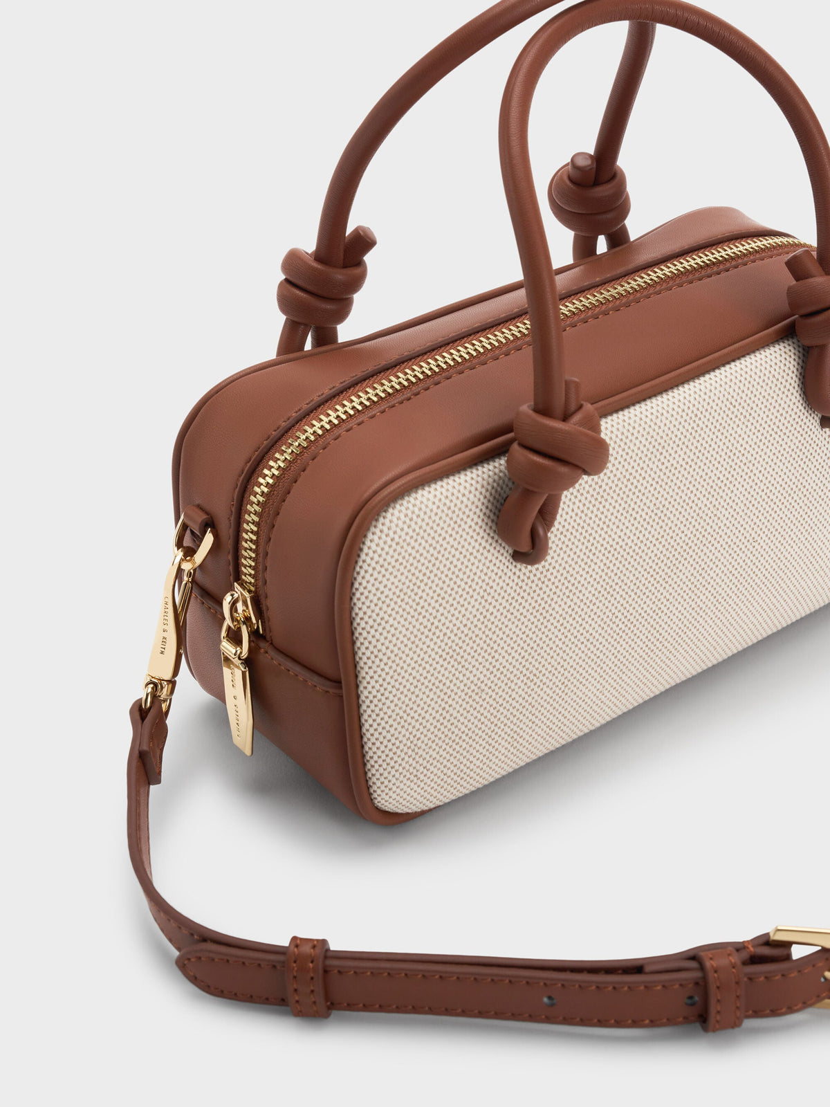 CHARLES & KEITH Premium / Sammie Canvas Knotted-Handle Boxy Bag - Taupe Canvas