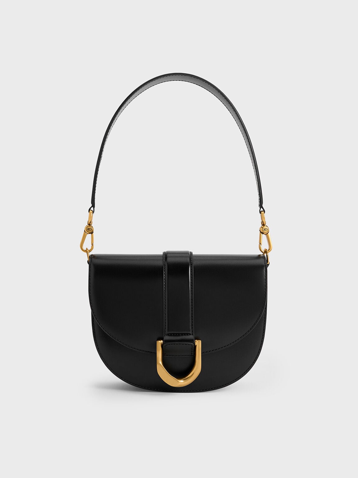 CHARLES & KEITH Quality / Gabine Leather Saddle Bag - Black