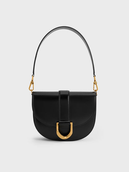 CHARLES & KEITH Quality / Gabine Leather Saddle Bag - Black