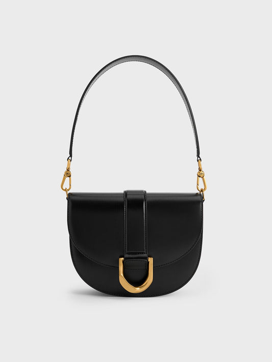 CHARLES & KEITH Quality / Gabine Leather Saddle Bag - Black