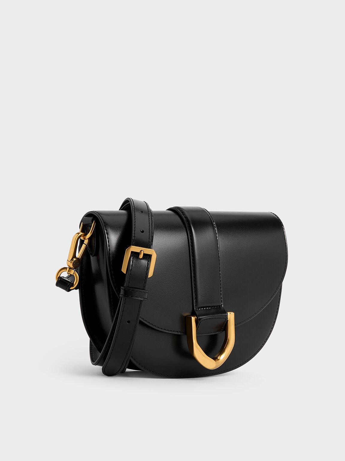 CHARLES & KEITH Quality / Gabine Leather Saddle Bag - Black