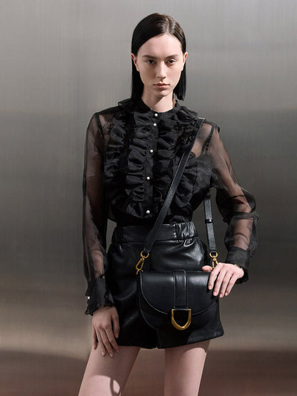 CHARLES & KEITH Quality / Gabine Leather Saddle Bag - Black