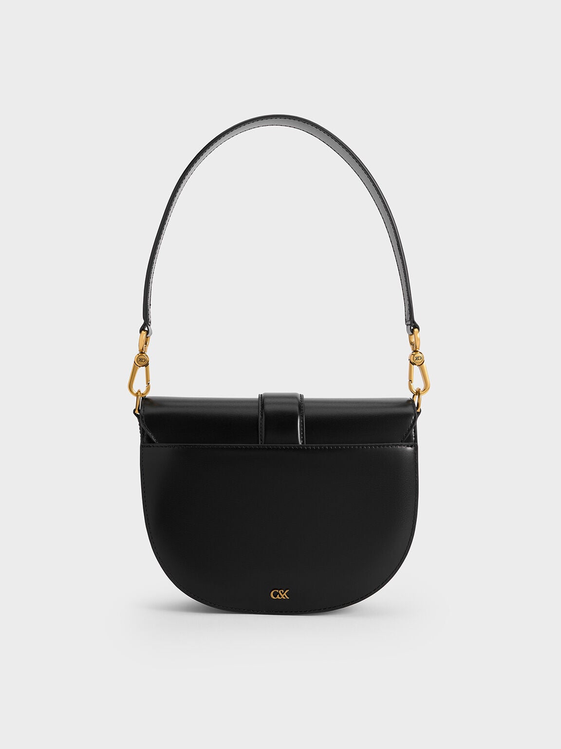 CHARLES & KEITH Quality / Gabine Leather Saddle Bag - Black