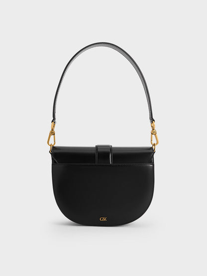 CHARLES & KEITH Quality / Gabine Leather Saddle Bag - Black