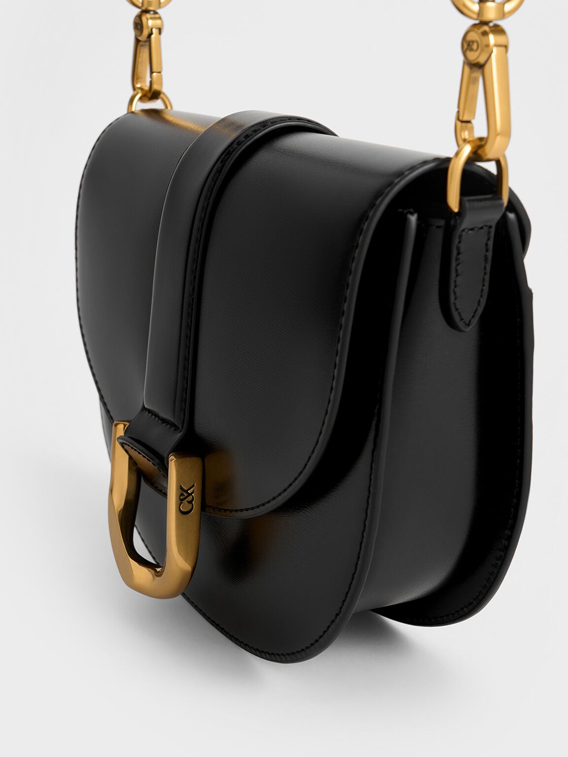 CHARLES & KEITH Quality / Gabine Leather Saddle Bag - Black