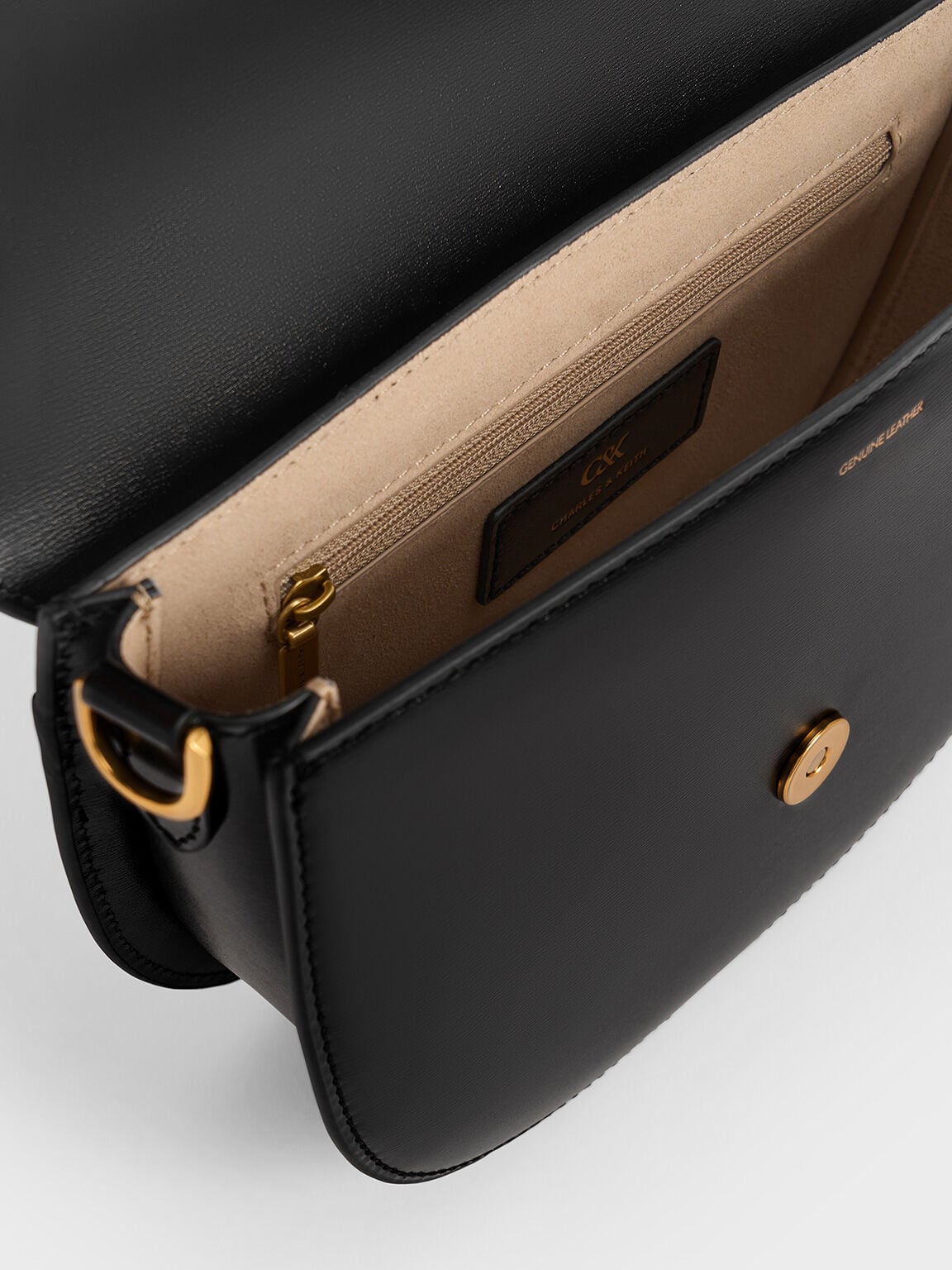 CHARLES & KEITH Quality / Gabine Leather Saddle Bag - Black