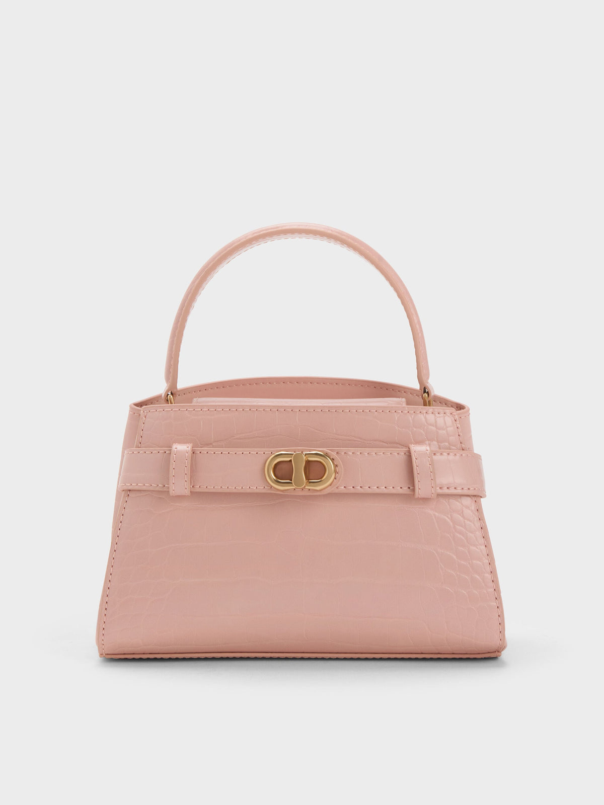 CHARLES & KEITH Signature / Aubrielle Croc-Effect Belted Top Handle Bag - Light Pink
