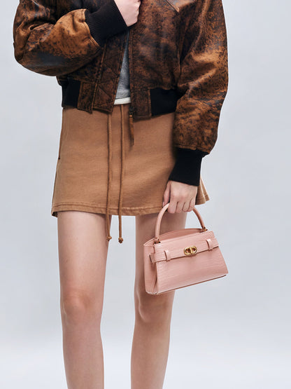 CHARLES & KEITH Signature / Aubrielle Croc-Effect Belted Top Handle Bag - Light Pink