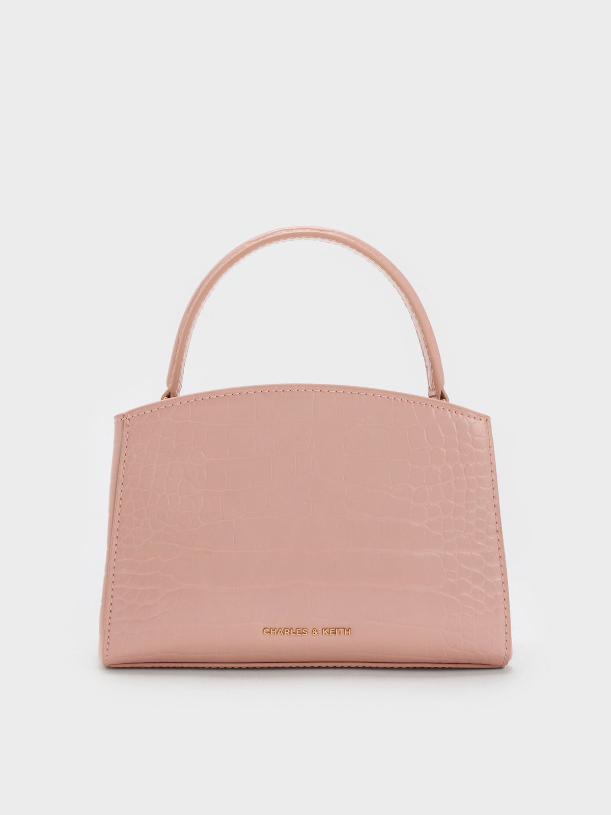 CHARLES & KEITH Signature / Aubrielle Croc-Effect Belted Top Handle Bag - Light Pink