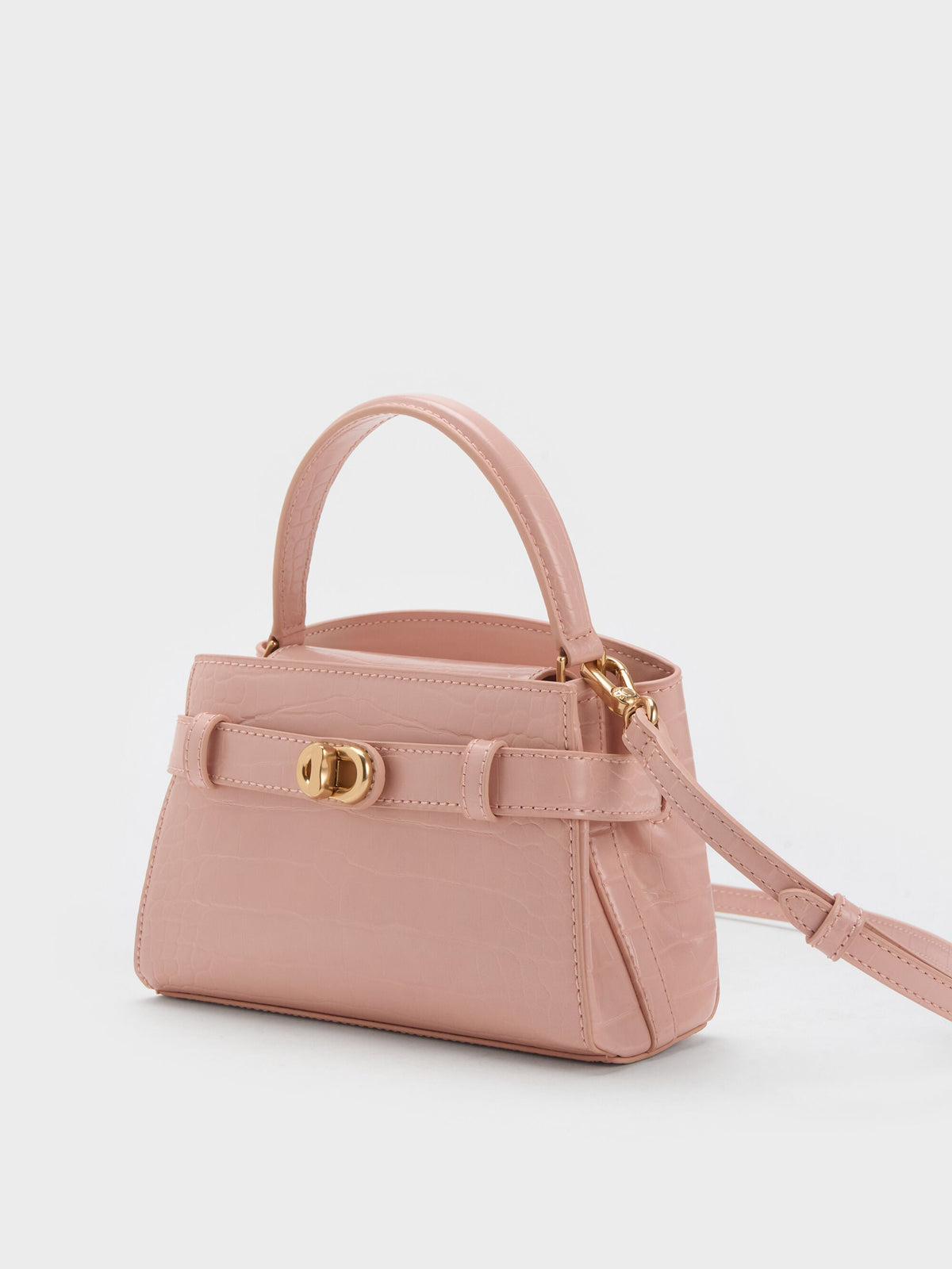 CHARLES & KEITH Signature / Aubrielle Croc-Effect Belted Top Handle Bag - Light Pink