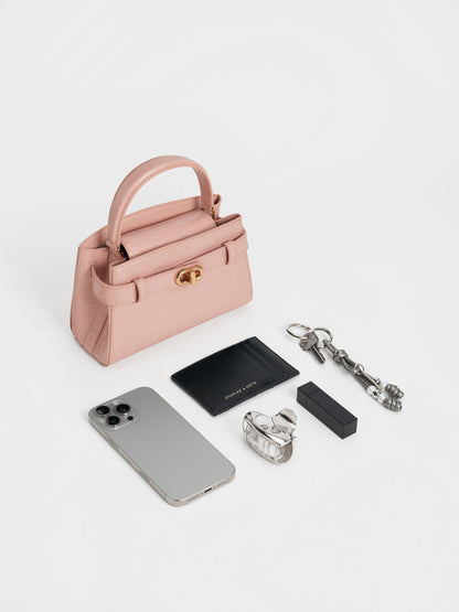 CHARLES & KEITH Signature / Aubrielle Croc-Effect Belted Top Handle Bag - Light Pink