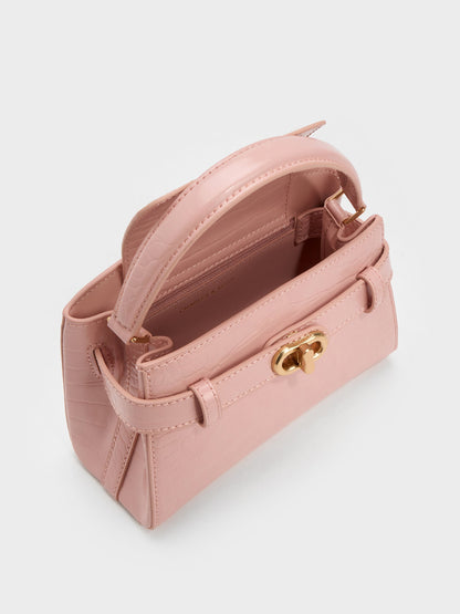 CHARLES & KEITH Signature / Aubrielle Croc-Effect Belted Top Handle Bag - Light Pink