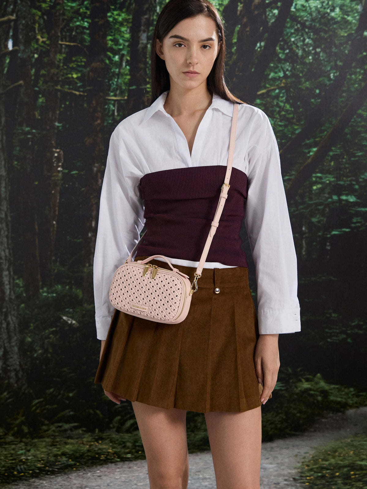 CHARLES & KEITH Classic / Azure Woven Crossbody Bag - Soft Pink
