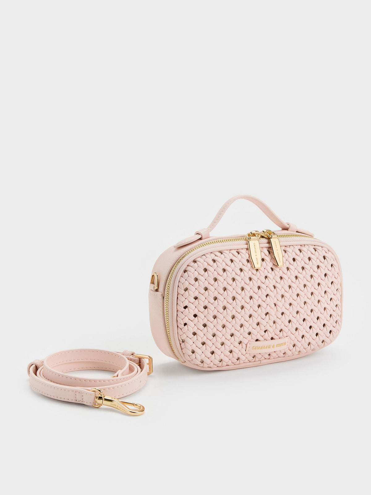 CHARLES & KEITH Classic / Azure Woven Crossbody Bag - Soft Pink