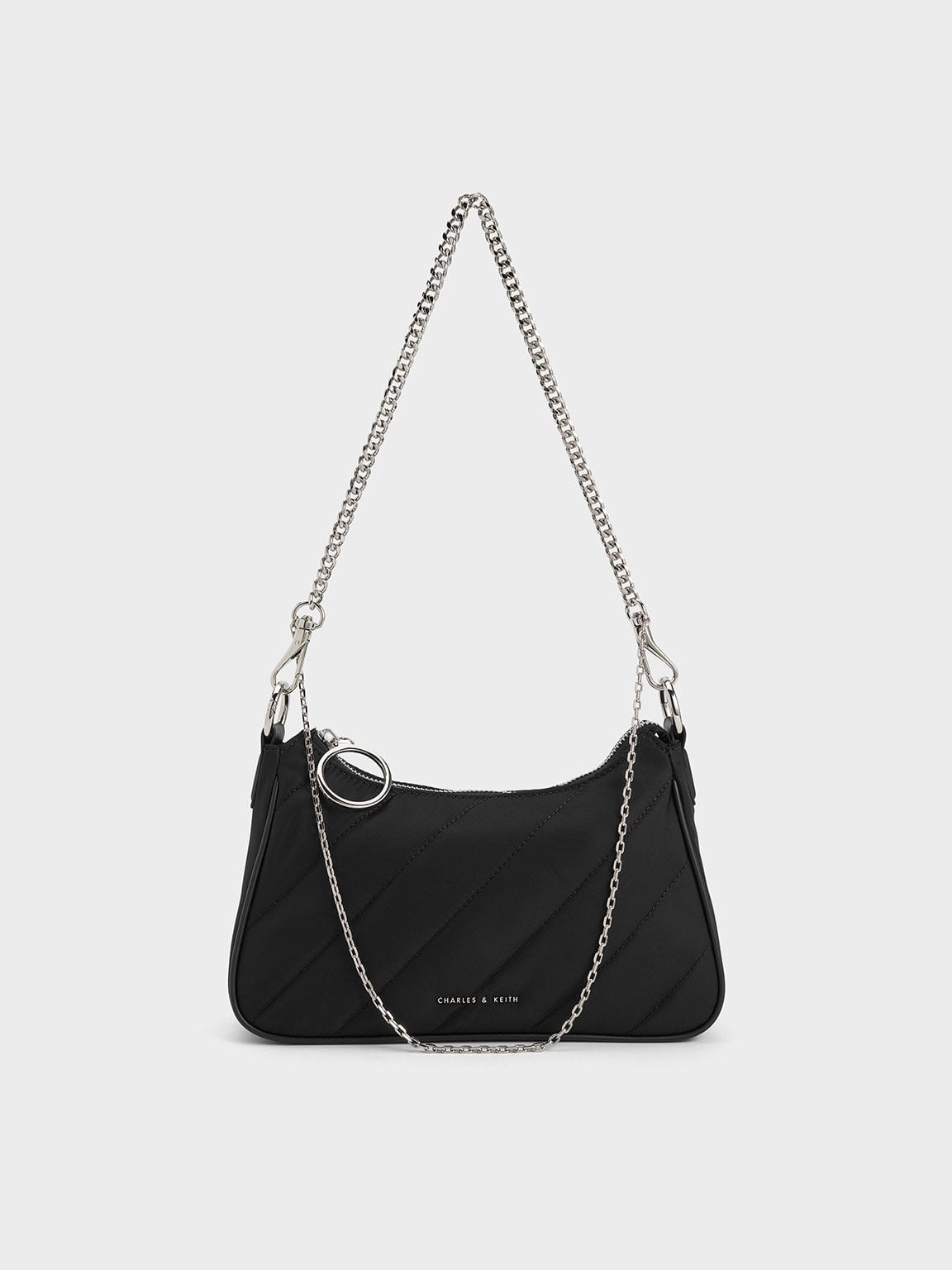 CHARLES & KEITH Great Value / Philomena Nylon Puffy Chain-Strap Crossbody Bag - Noir