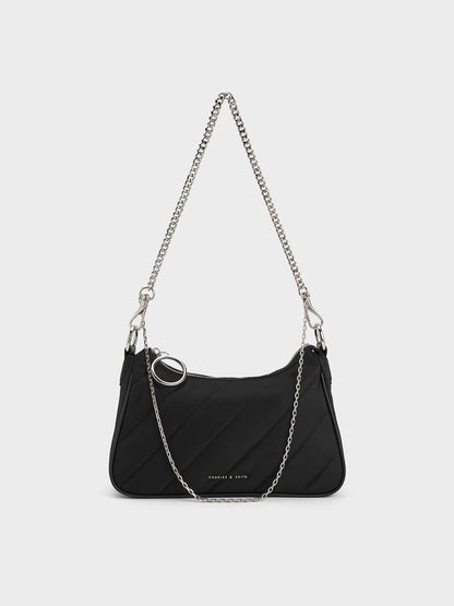 CHARLES & KEITH Great Value / Philomena Nylon Puffy Chain-Strap Crossbody Bag - Noir