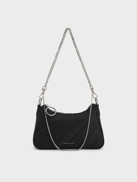 CHARLES & KEITH Great Value / Philomena Nylon Puffy Chain-Strap Crossbody Bag - Noir