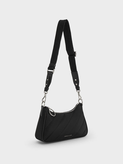 CHARLES & KEITH Great Value / Philomena Nylon Puffy Chain-Strap Crossbody Bag - Noir