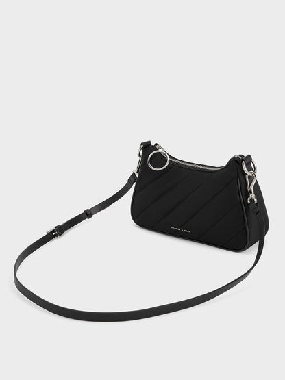 CHARLES & KEITH Great Value / Philomena Nylon Puffy Chain-Strap Crossbody Bag - Noir