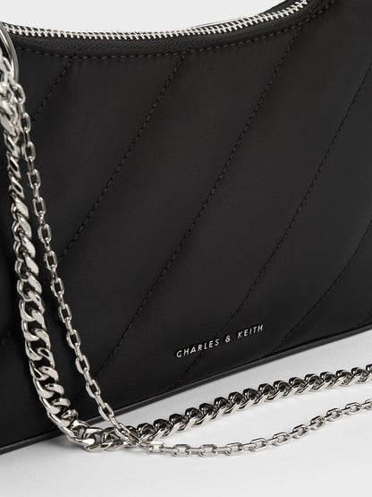 CHARLES & KEITH Great Value / Philomena Nylon Puffy Chain-Strap Crossbody Bag - Noir