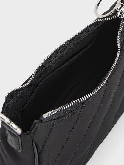 CHARLES & KEITH Great Value / Philomena Nylon Puffy Chain-Strap Crossbody Bag - Noir