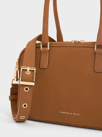 CHARLES & KEITH Quality / Sianna Textured Bowling Bag - Brown