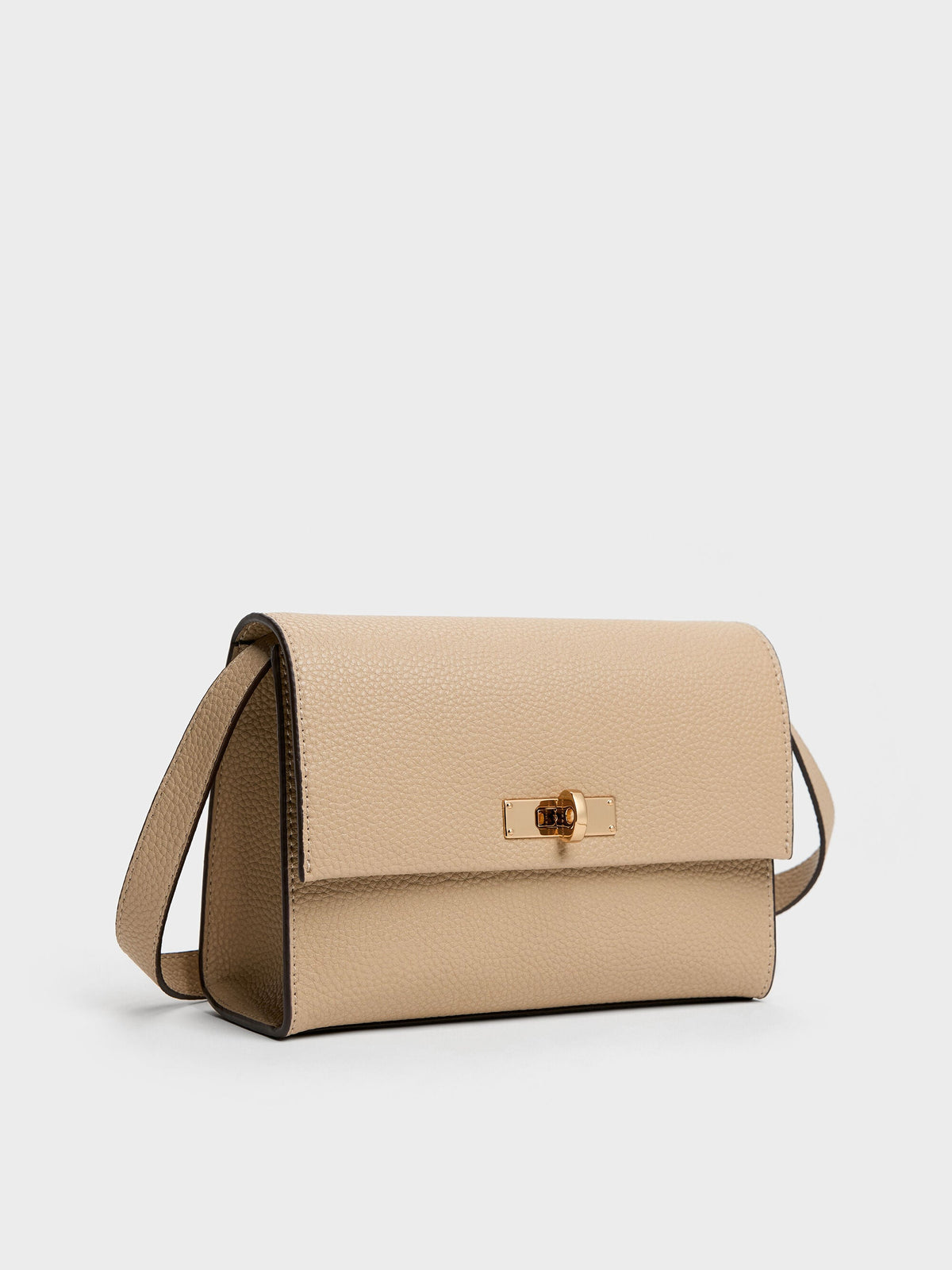 CHARLES & KEITH Top Pick / Chance Turn-Lock Crossbody Bag - Nutmeg Beige