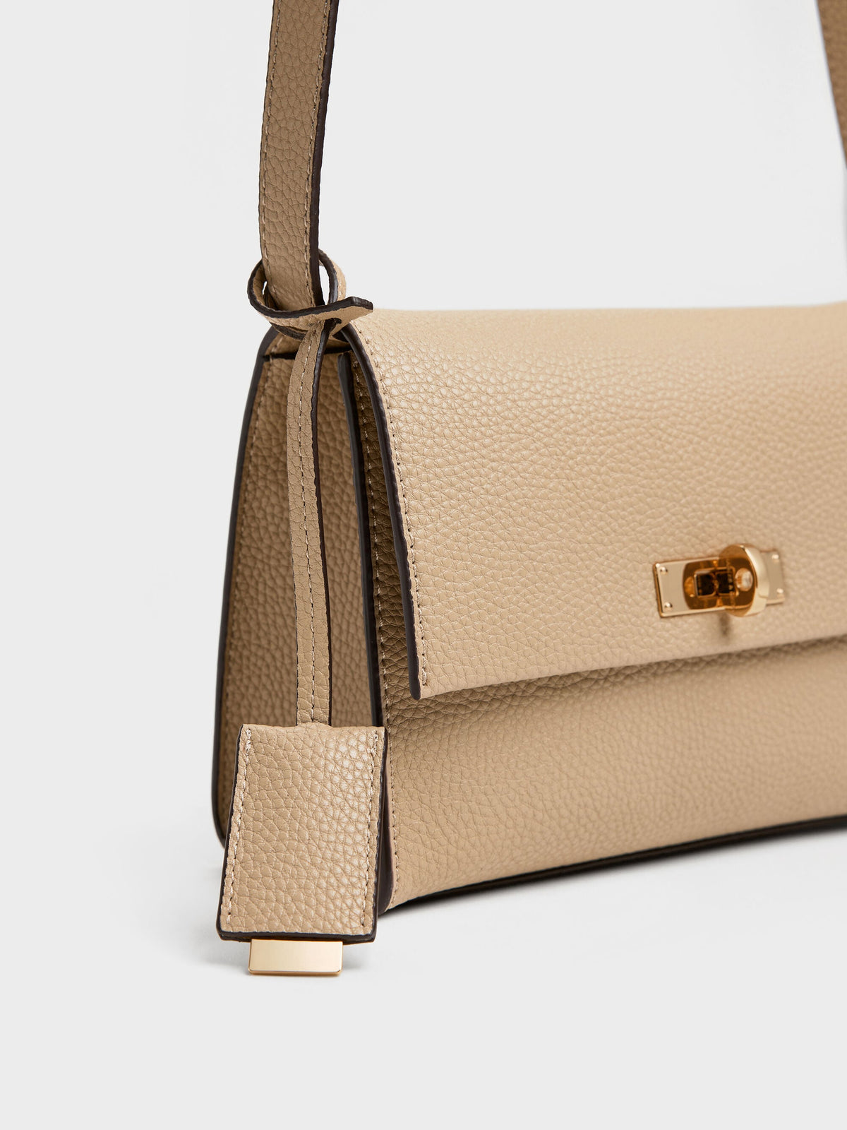 CHARLES & KEITH Top Pick / Chance Turn-Lock Crossbody Bag - Nutmeg Beige
