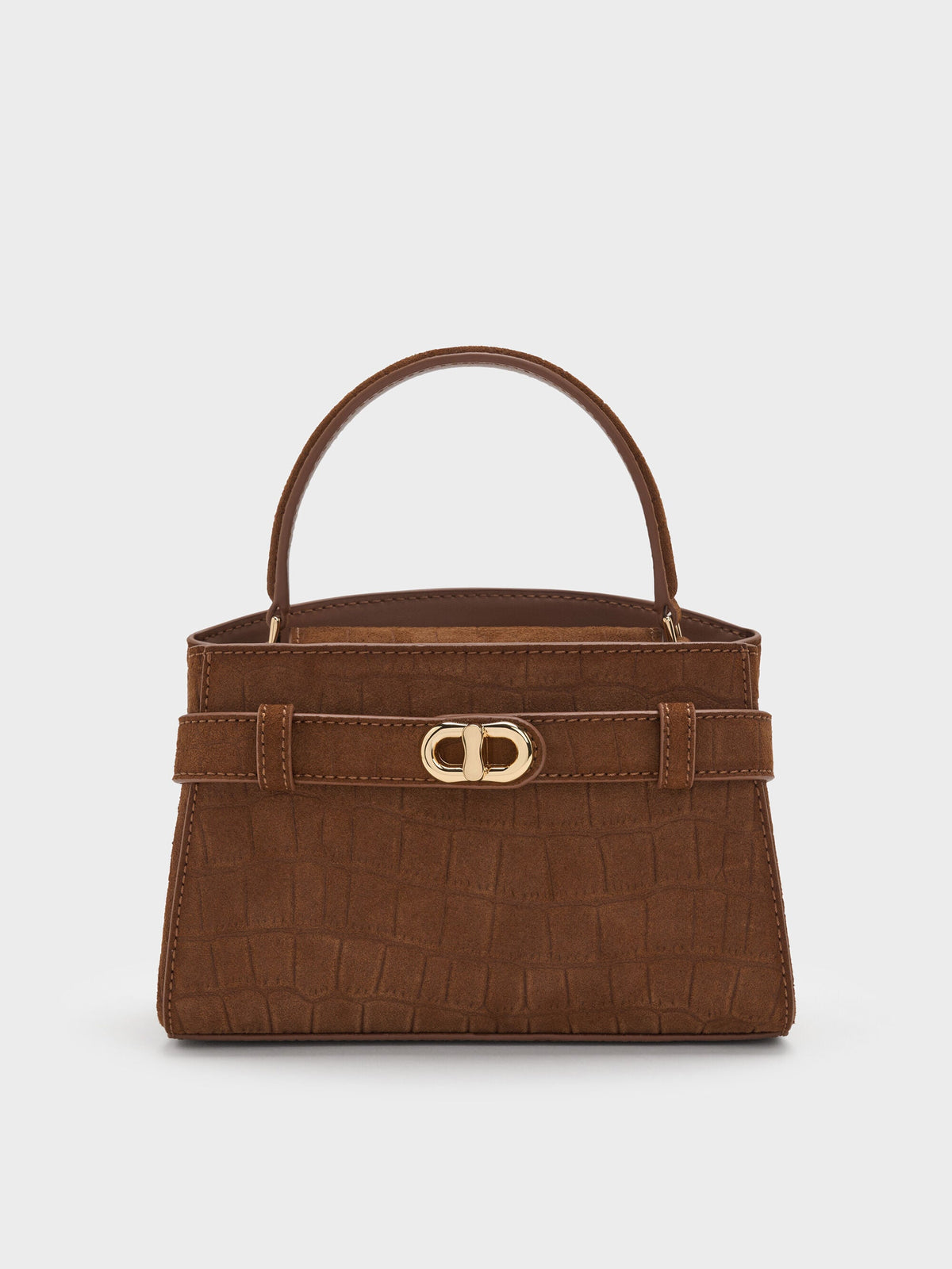 CHARLES & KEITH Special Offer / Aubrielle Croc-Effect Belted Top Handle Bag - Chocolate