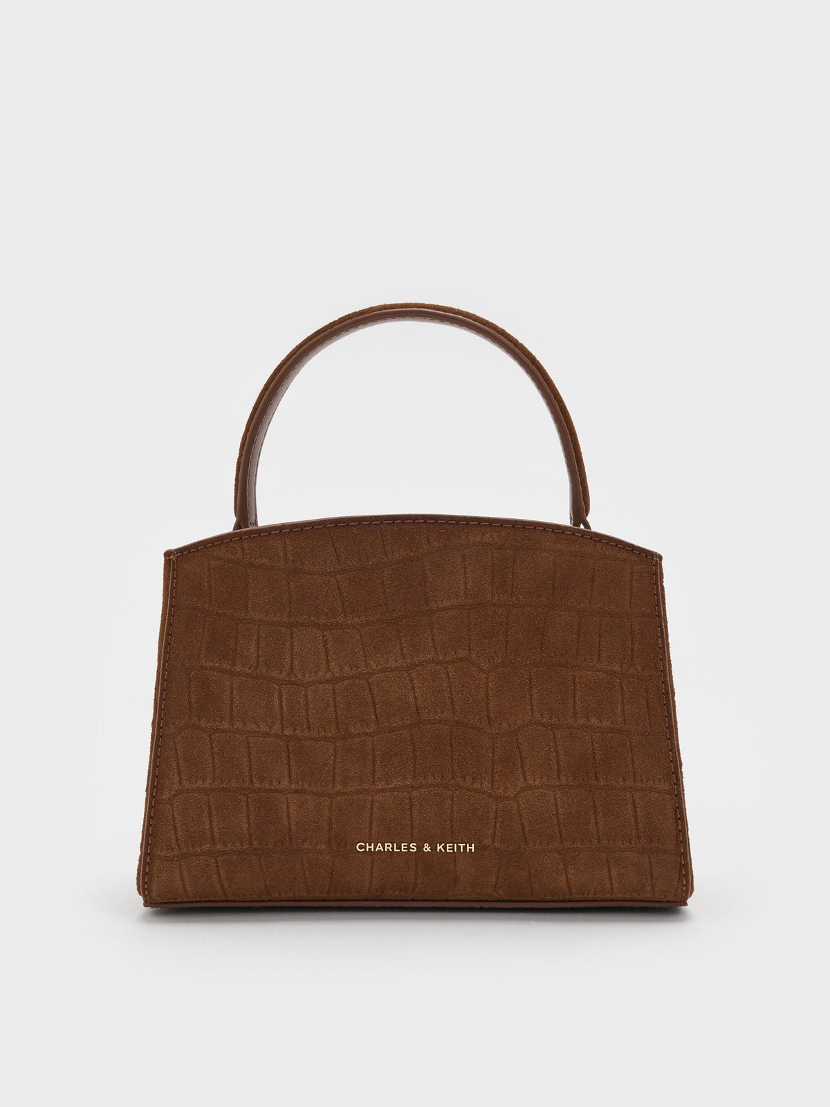 CHARLES & KEITH Special Offer / Aubrielle Croc-Effect Belted Top Handle Bag - Chocolate