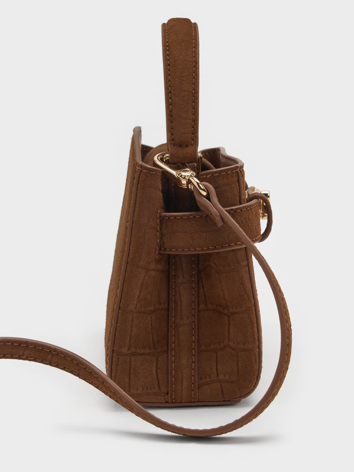 CHARLES & KEITH Special Offer / Aubrielle Croc-Effect Belted Top Handle Bag - Chocolate