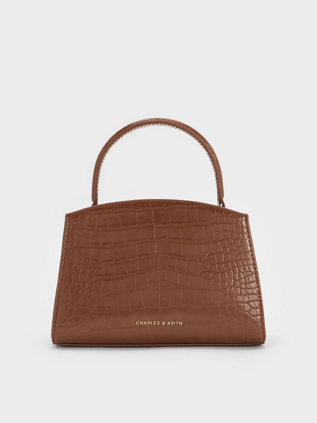 CHARLES & KEITH Signature / Aubrielle Croc-Effect Belted Top Handle Bag - Chocolate Croco