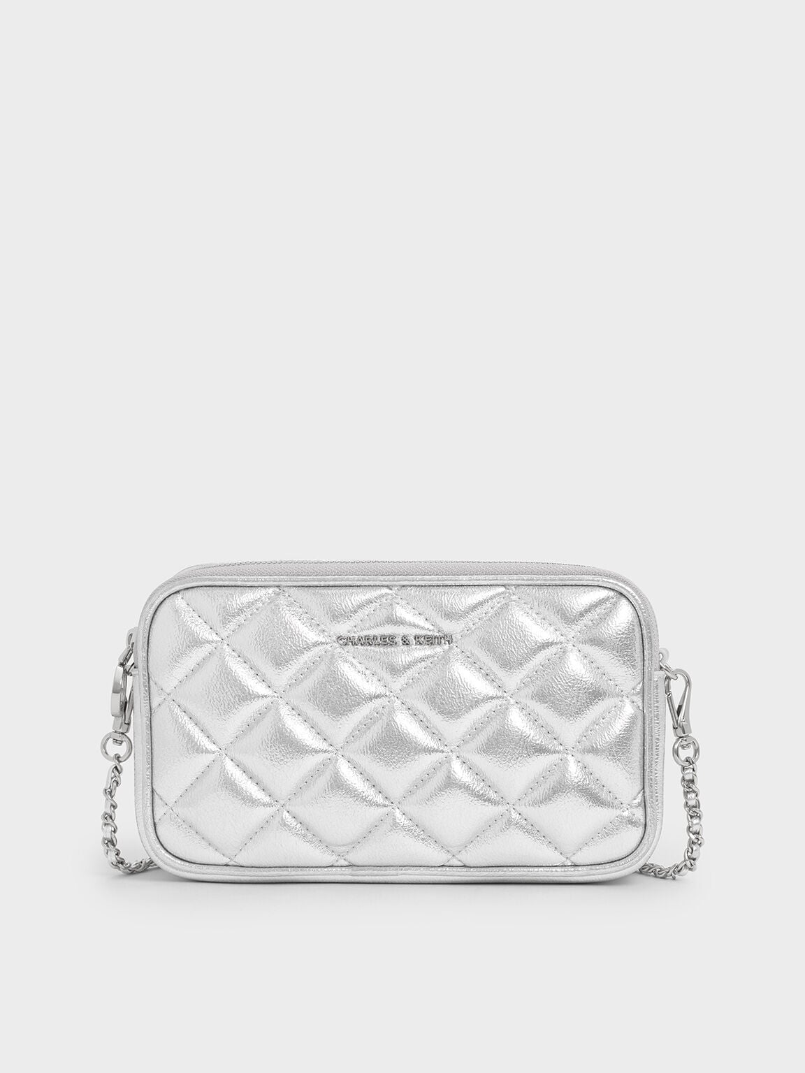 CHARLES & KEITH Essential / Mini Apfra Quilted Crossbody Bag - Silver