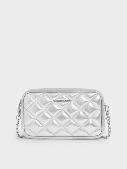 CHARLES & KEITH Essential / Mini Apfra Quilted Crossbody Bag - Silver