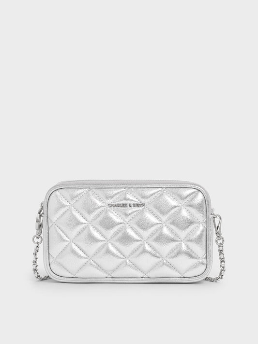 CHARLES & KEITH Essential / Mini Apfra Quilted Crossbody Bag - Silver