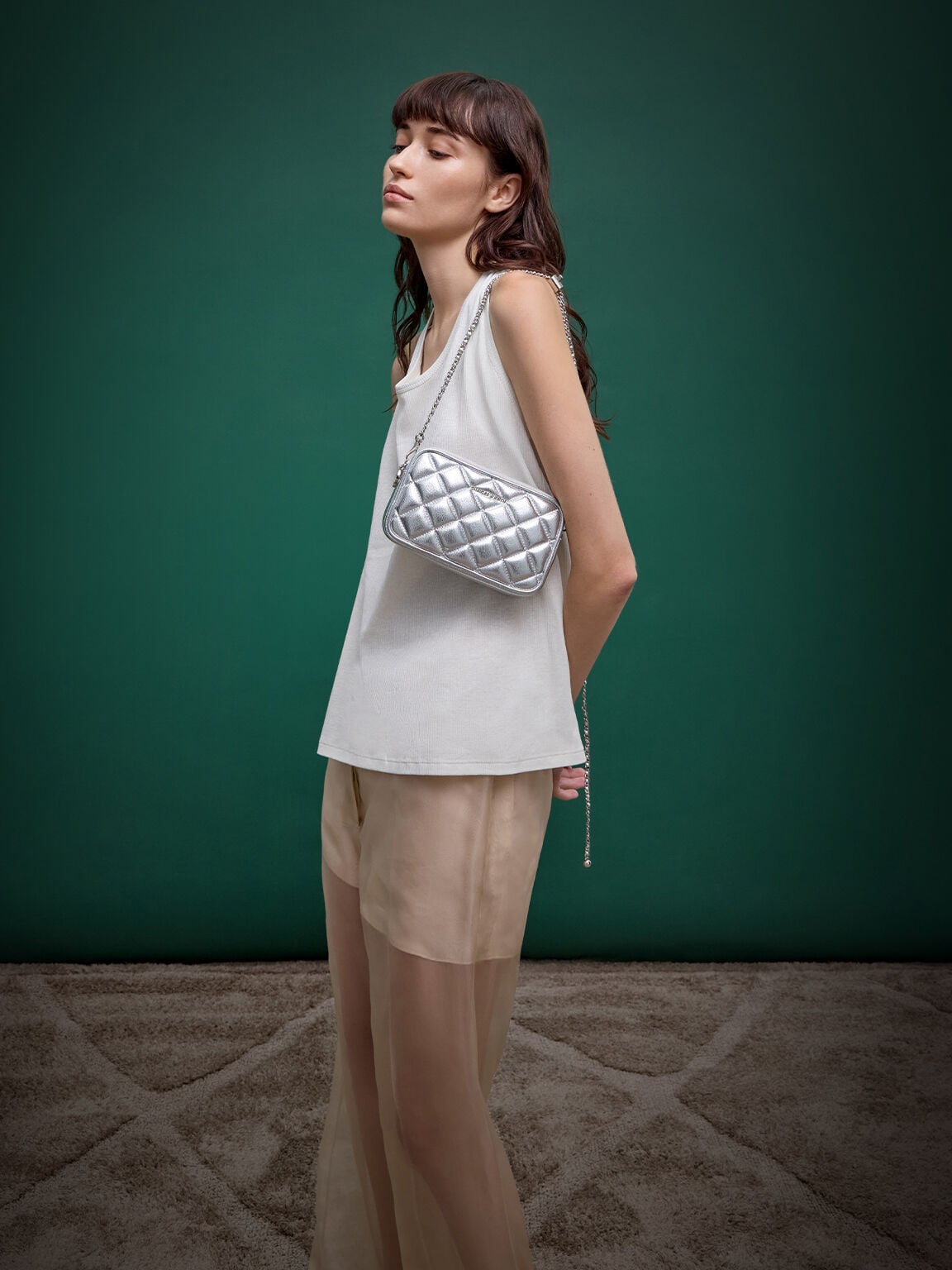 CHARLES & KEITH Essential / Mini Apfra Quilted Crossbody Bag - Silver