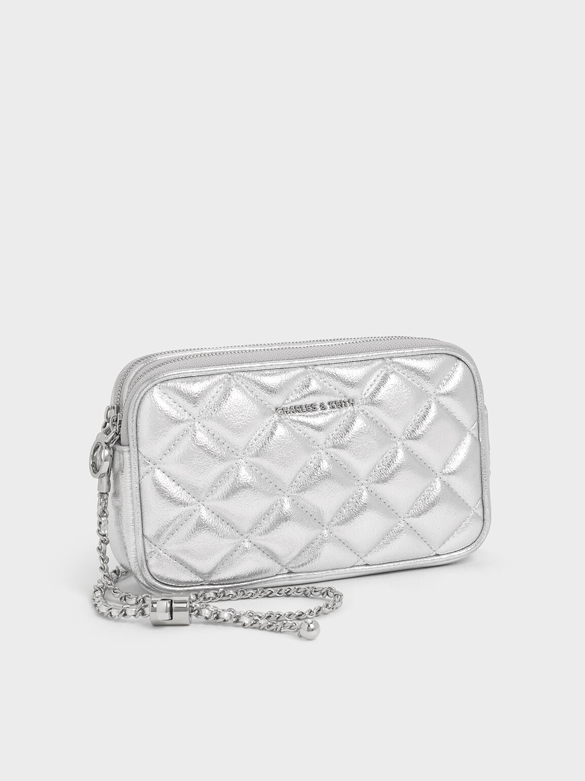 CHARLES & KEITH Essential / Mini Apfra Quilted Crossbody Bag - Silver