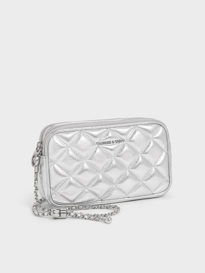 CHARLES & KEITH Essential / Mini Apfra Quilted Crossbody Bag - Silver