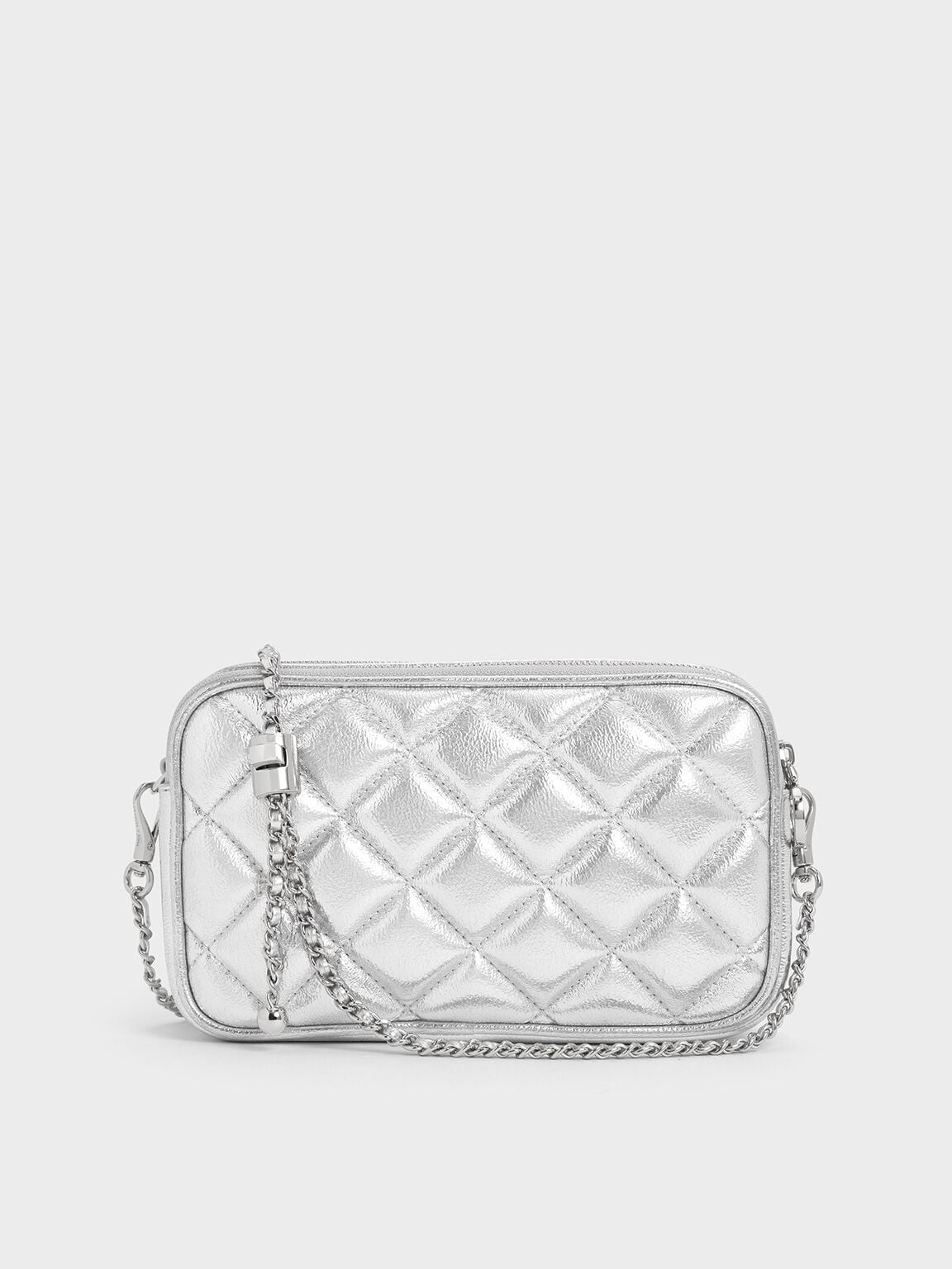 CHARLES & KEITH Essential / Mini Apfra Quilted Crossbody Bag - Silver