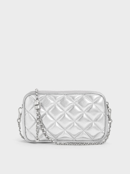 CHARLES & KEITH Essential / Mini Apfra Quilted Crossbody Bag - Silver