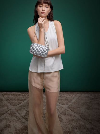 CHARLES & KEITH Essential / Mini Apfra Quilted Crossbody Bag - Silver