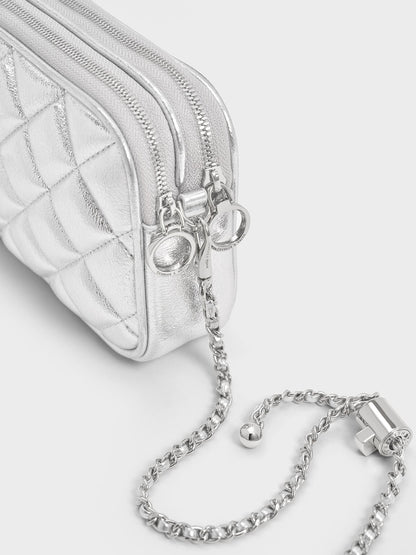 CHARLES & KEITH Essential / Mini Apfra Quilted Crossbody Bag - Silver