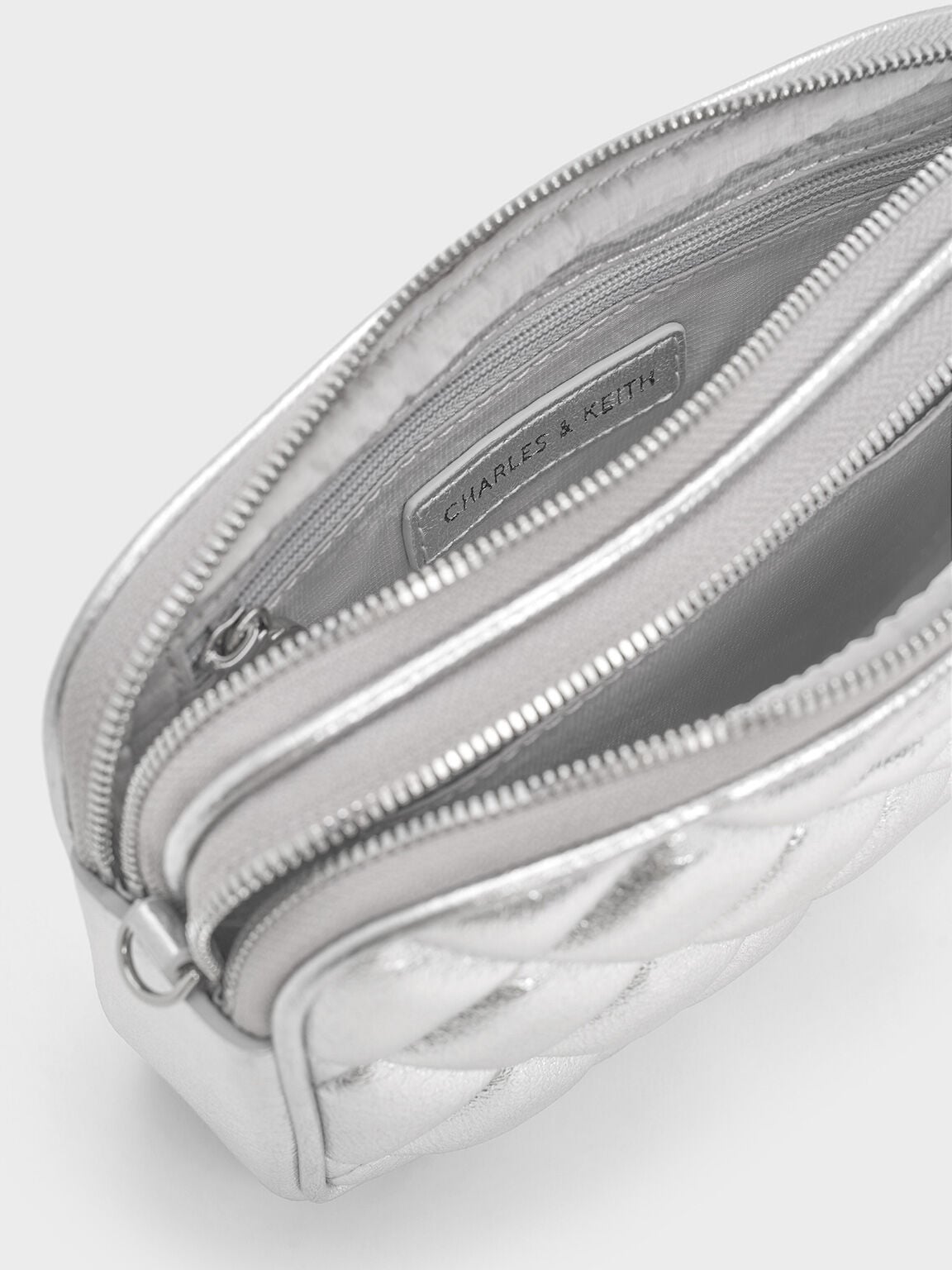 CHARLES & KEITH Essential / Mini Apfra Quilted Crossbody Bag - Silver