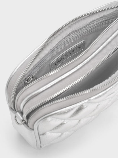 CHARLES & KEITH Essential / Mini Apfra Quilted Crossbody Bag - Silver