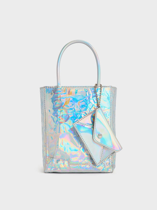 CHARLES & KEITH Trending / Matina Holographic Crinkle-Effect Tote Bag - Prism Silver