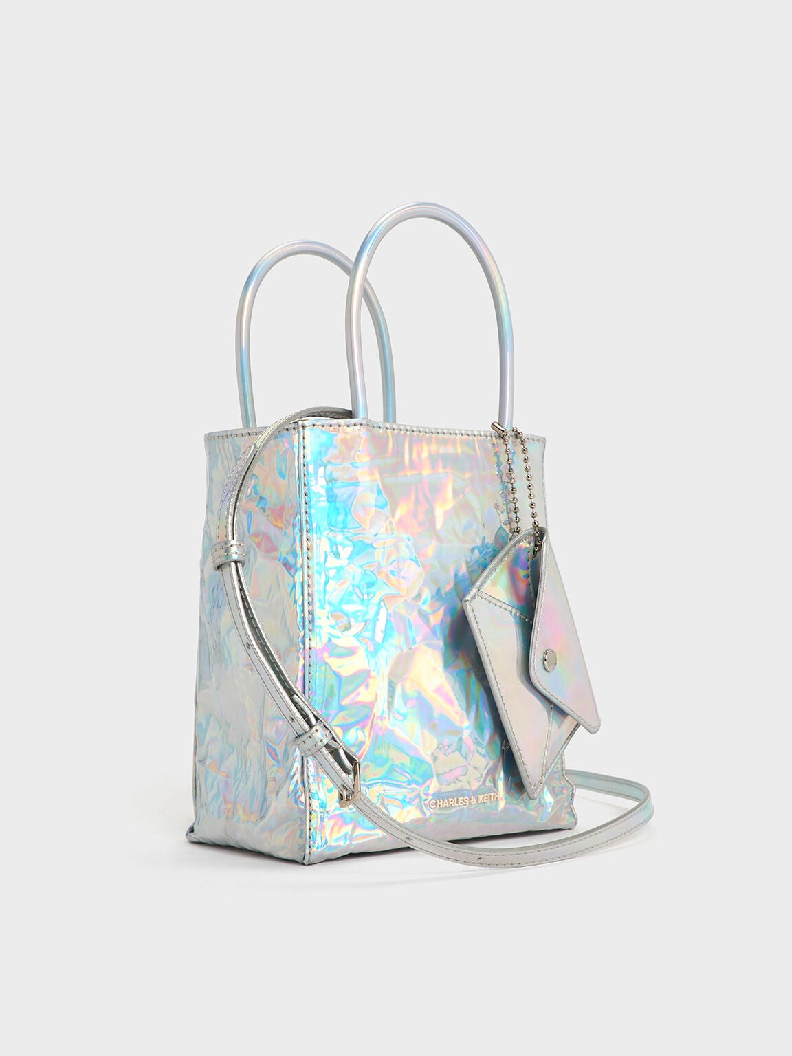CHARLES & KEITH Trending / Matina Holographic Crinkle-Effect Tote Bag - Prism Silver