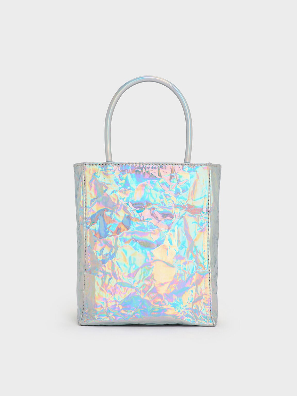 CHARLES & KEITH Trending / Matina Holographic Crinkle-Effect Tote Bag - Prism Silver